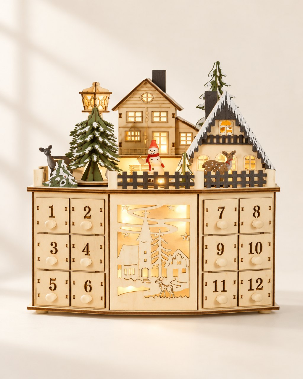 Calendrier de l’avent lumineux en buis