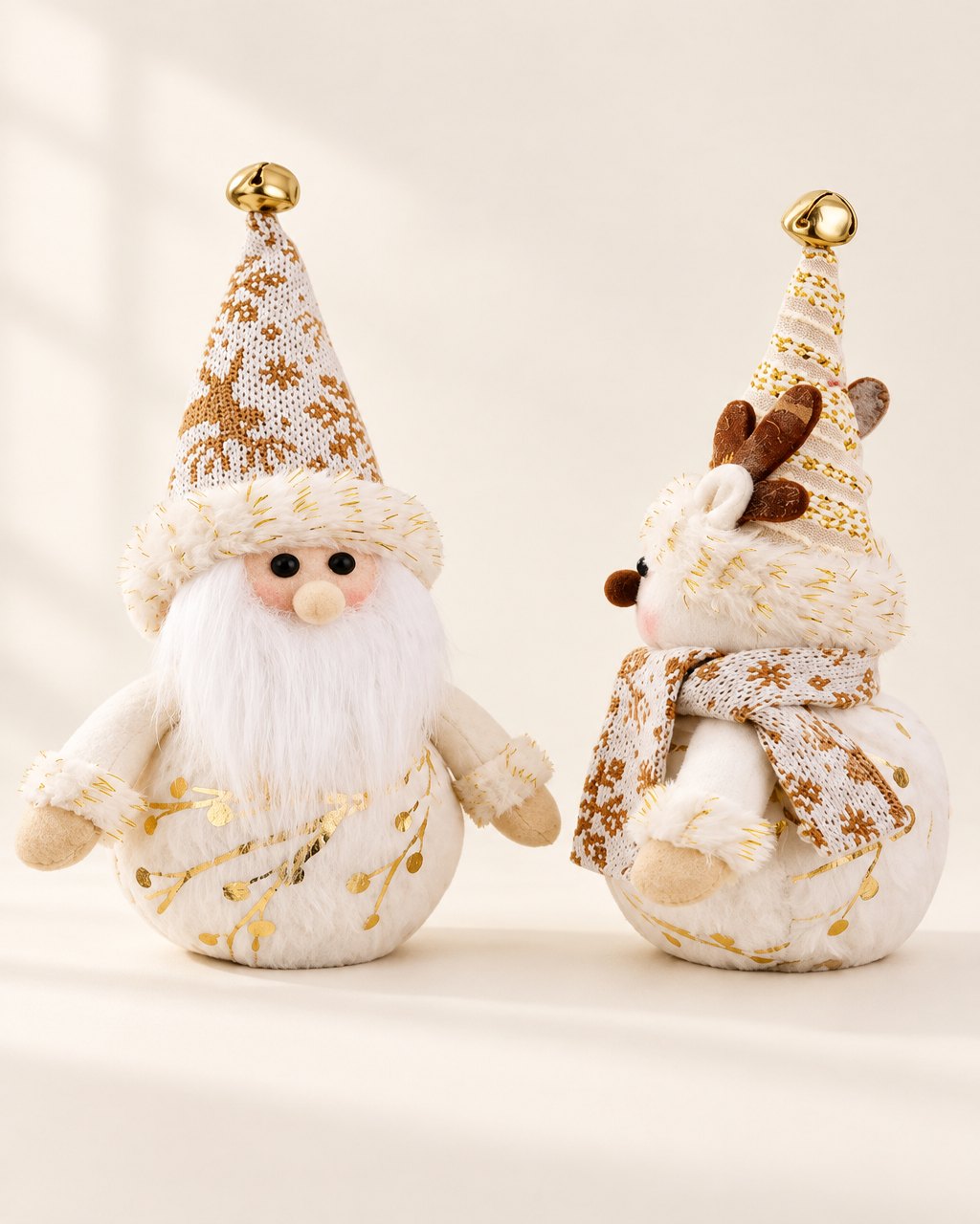 Personnage de Noël lumineux crème et doré