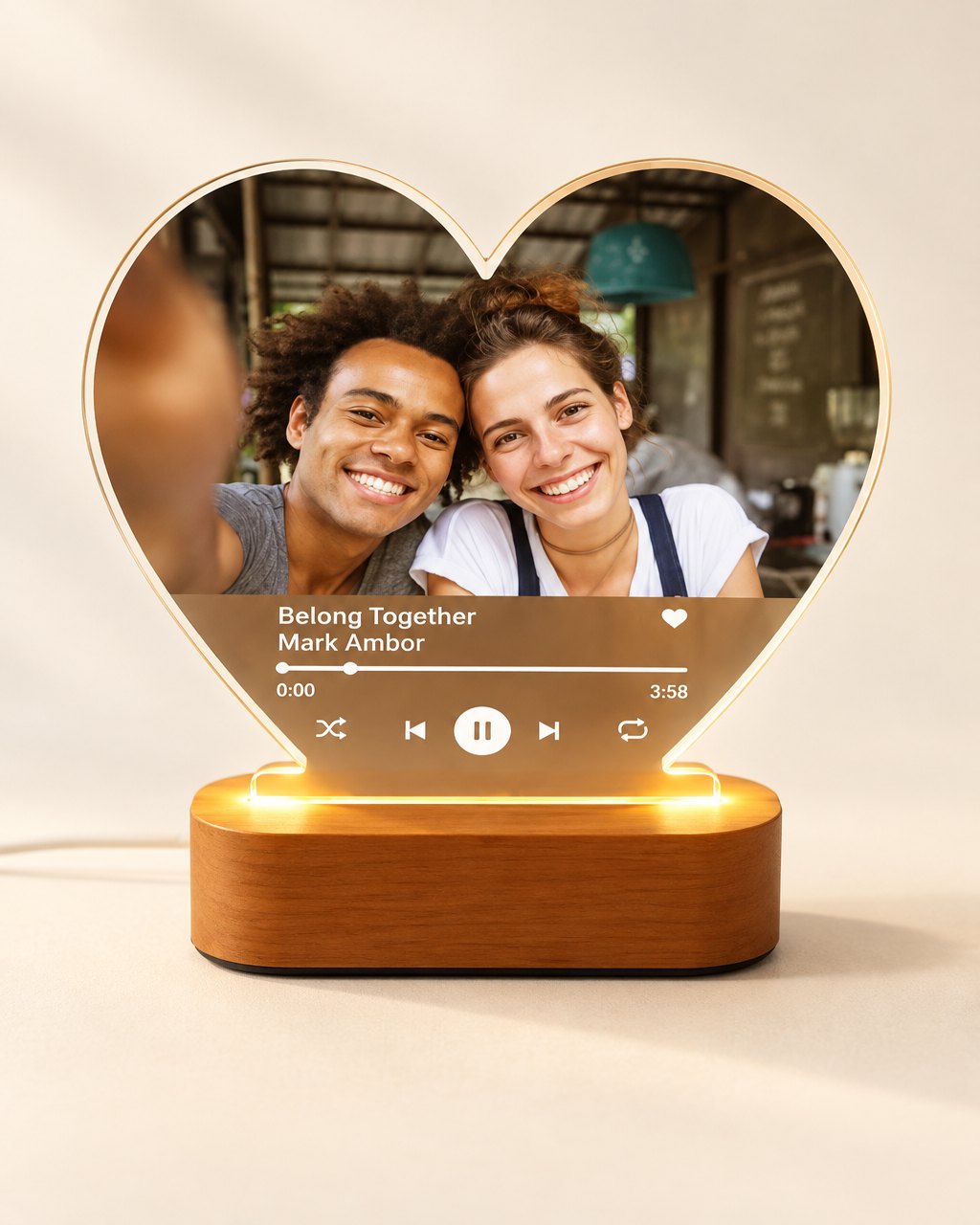 Plaque musicale photo personnalisée avec veilleuse LED